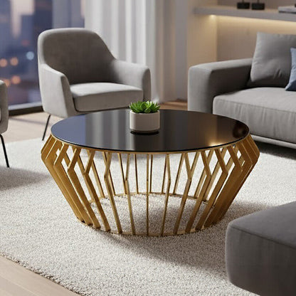 Ackley Gold Metal  Coffee Table with Black Glass Top