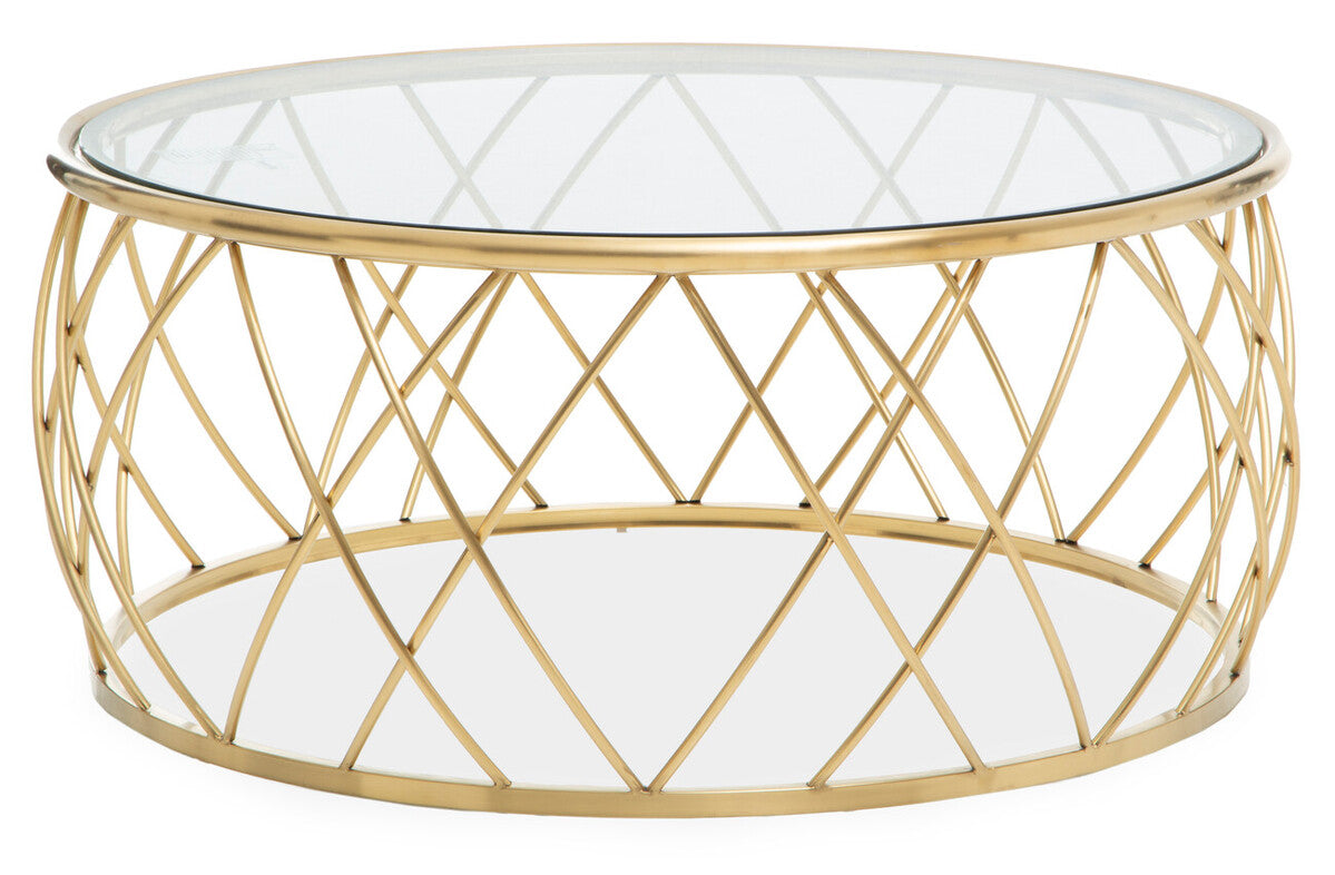 Ackley Gold Metal  Coffee Table with Clear Glass Top