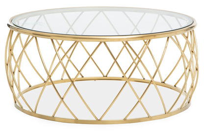 Ackley Gold Metal  Coffee Table with Clear Glass Top