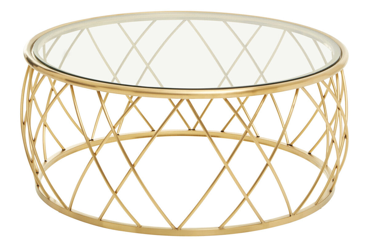 Ackley Gold Metal  Coffee Table with Clear Glass Top