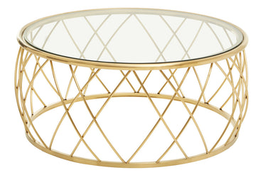 Ackley Gold Metal  Coffee Table with Clear Glass Top