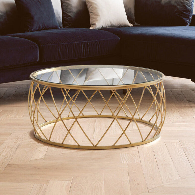 Ackley Gold Metal  Coffee Table with Clear Glass Top