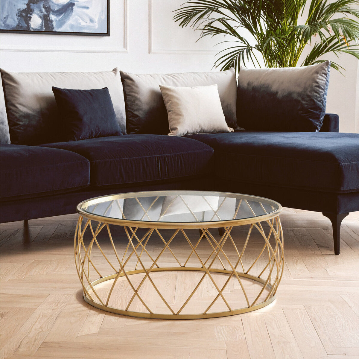 Ackley Gold Metal  Coffee Table with Clear Glass Top