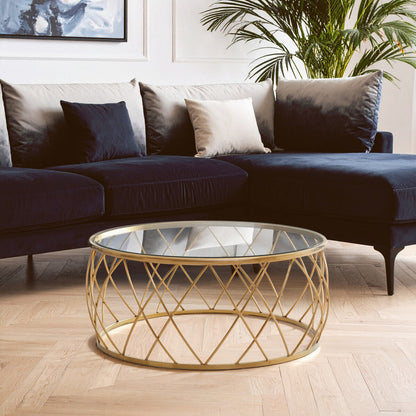 Ackley Gold Metal  Coffee Table with Clear Glass Top