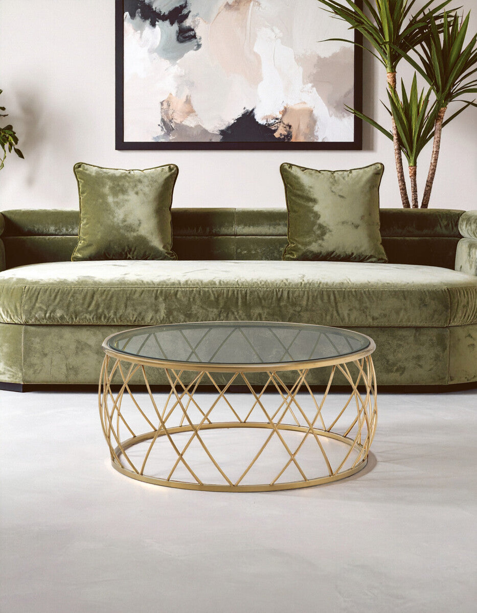 Ackley Gold Metal  Coffee Table with Clear Glass Top