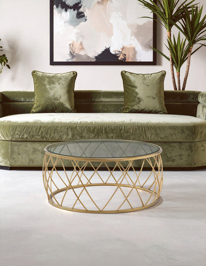 Ackley Gold Metal  Coffee Table with Clear Glass Top