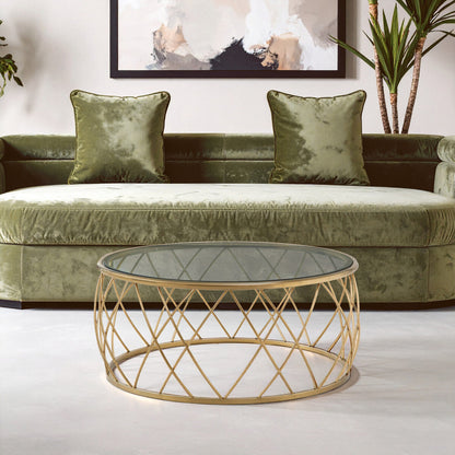 Ackley Gold Metal  Coffee Table with Clear Glass Top