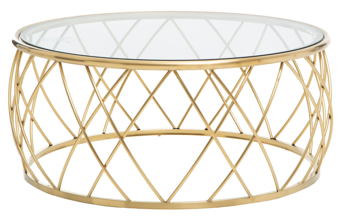 Ackley Gold Metal  Coffee Table with Clear Glass Top