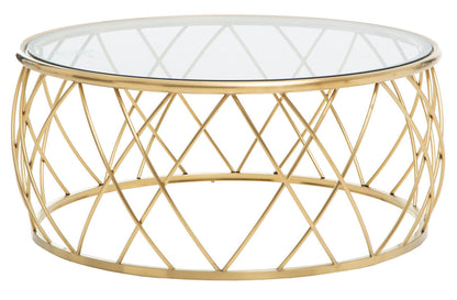 Ackley Gold Metal  Coffee Table with Clear Glass Top