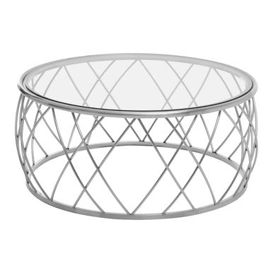 Ackley Silver Metal  Coffee Table with Clear Glass Top
