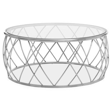 Ackley Silver Metal  Coffee Table with Clear Glass Top