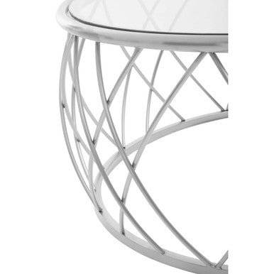 Ackley Silver Metal  Coffee Table with Clear Glass Top
