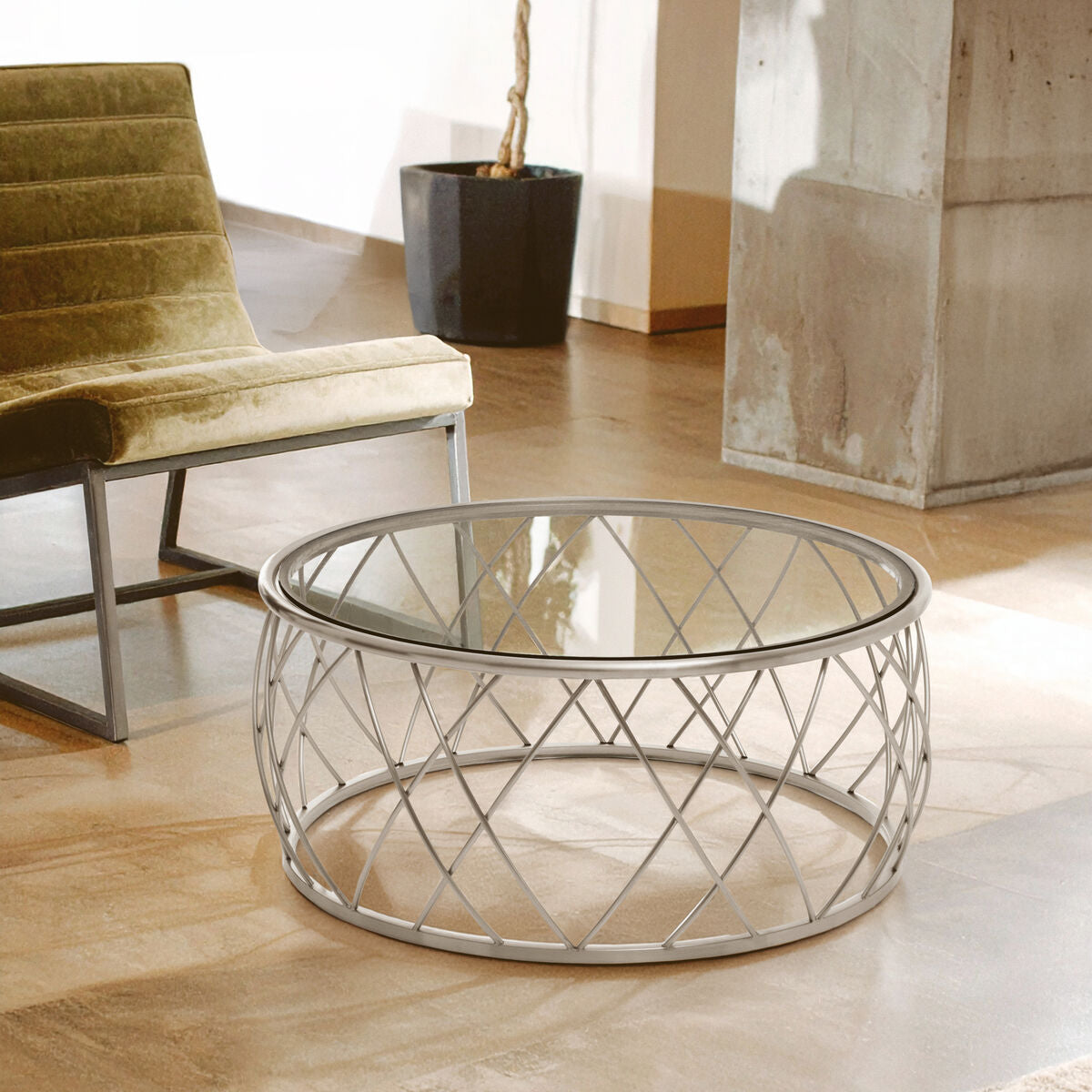 Ackley Silver Metal  Coffee Table with Clear Glass Top