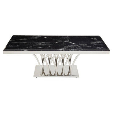 Black Marble Top Coffee Table with Intricate Silver Base | Arenza