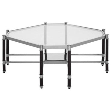 Silver and Black Metal Coffee Table with Clear Tempered Glass Top | Allessi