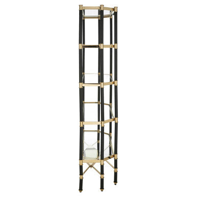 Allessi Champagne Finish 5 Tier Glass Shelf Unit with Black Frame