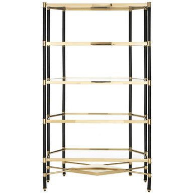 Allessi Champagne Finish 5 Tier Glass Shelf Unit with Black Frame