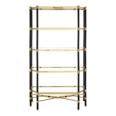 Allessi Champagne Finish 5 Tier Glass Shelf Unit with Black Frame