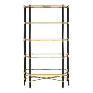 Allessi Champagne Finish 5 Tier Glass Shelf Unit with Black Frame