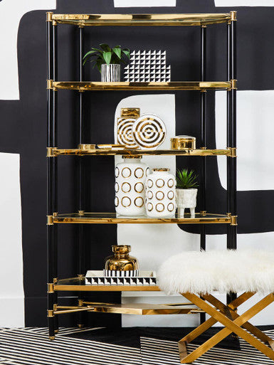 Allessi Champagne Finish 5 Tier Glass Shelf Unit with Black Frame