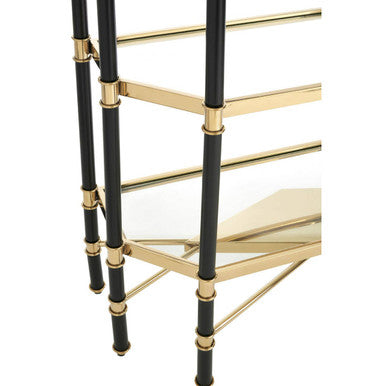 Allessi Champagne Finish 5 Tier Glass Shelf Unit with Black Frame