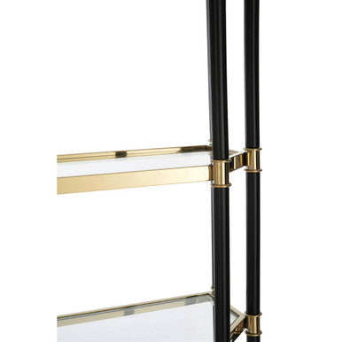 Allessi Champagne Finish 5 Tier Glass Shelf Unit with Black Frame