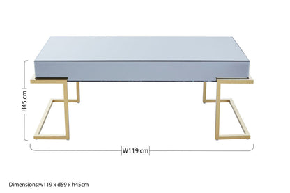 Mirrored Rectangular Coffee Table in Gold and Grey Finish | Kaso