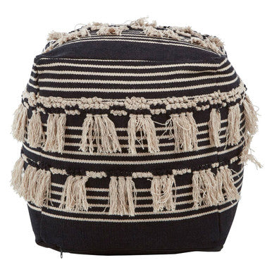 Black and White Shaggy Pouffe | Cefena