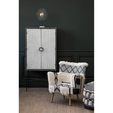 Black and White Shaggy Pouffe | Cefena