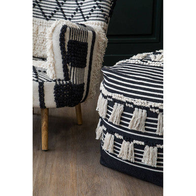 Black and White Shaggy Pouffe | Cefena