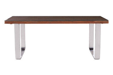 Kerala Natural Wood And Clear Glass Top Dining Table With Silver U-Shaped Metal Legs