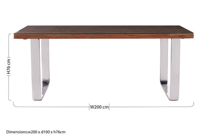 Natural Wood and Clear Glass Top Dining Table with Silver U-Shaped Metal Legs | Kerala