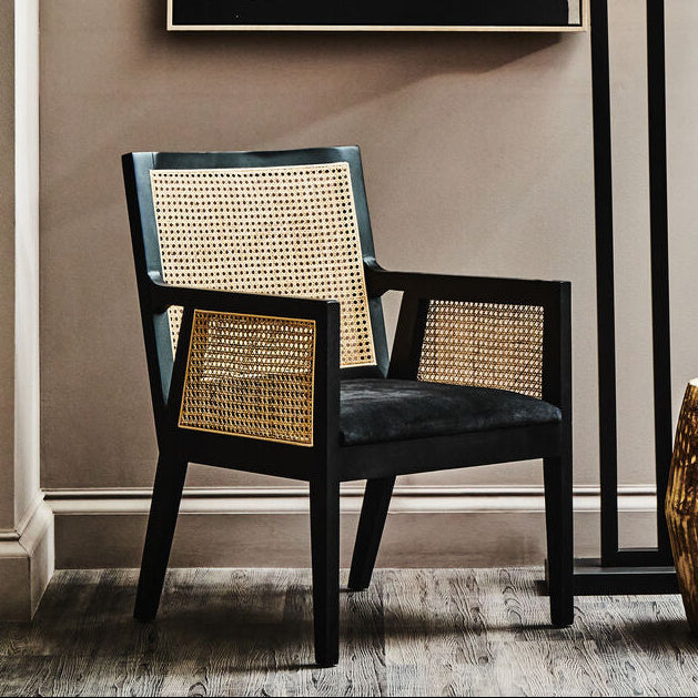 Corso Natural Rattan Cane Back Chair with Black Velvet Seat