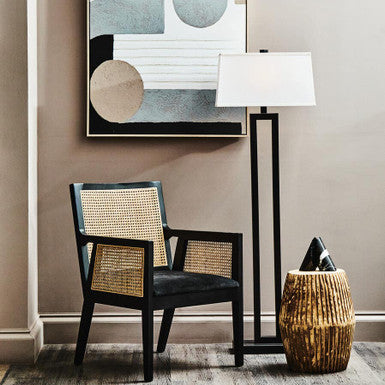 Corso Natural Rattan Cane Back Chair with Black Velvet Seat