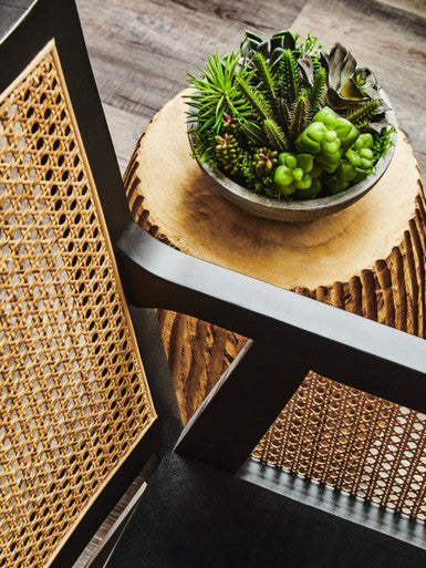 Corso Natural Rattan Cane Back Chair with Black Velvet Seat