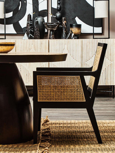 Corso Natural Rattan Cane Back Chair with Black Velvet Seat