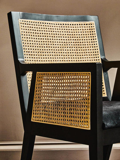 Corso Natural Rattan Cane Back Chair with Black Velvet Seat