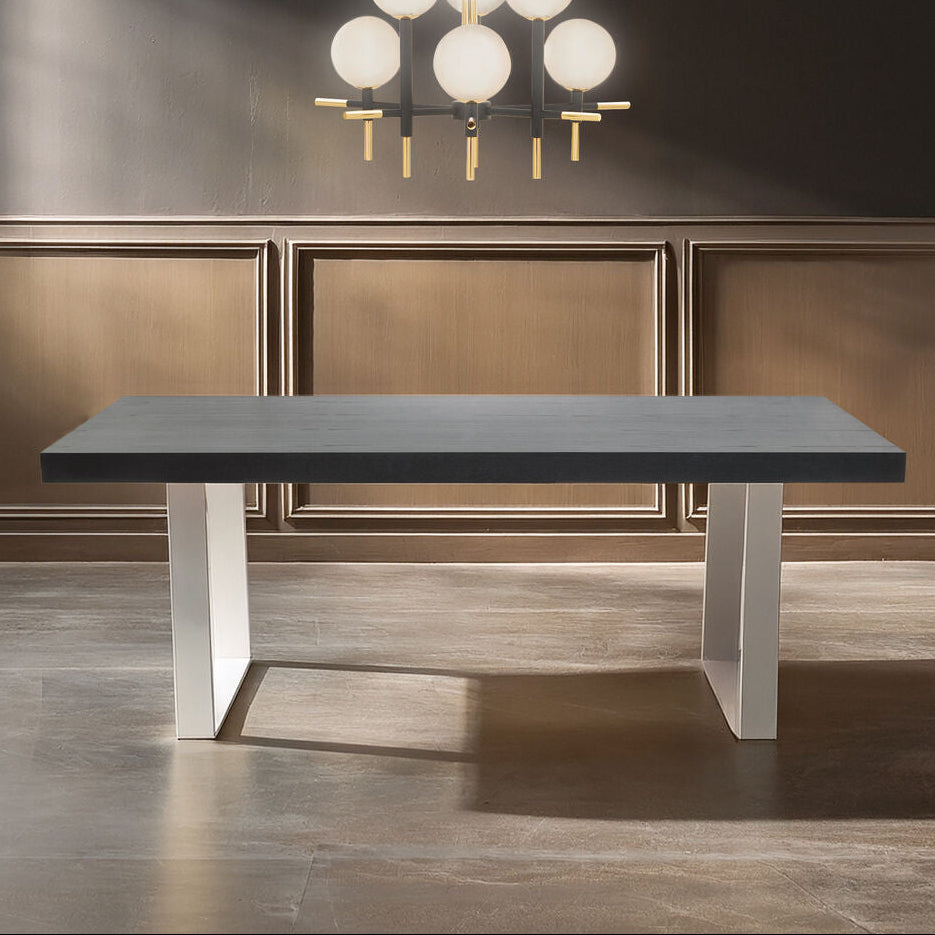 Rectangular Wooden Dining Table with Silver Finish Frame | Ulmus