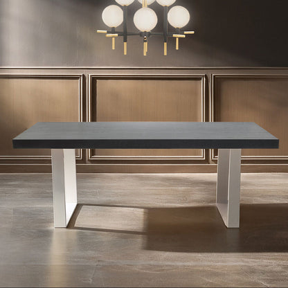 Rectangular Wooden Dining Table with Silver Finish Frame | Ulmus