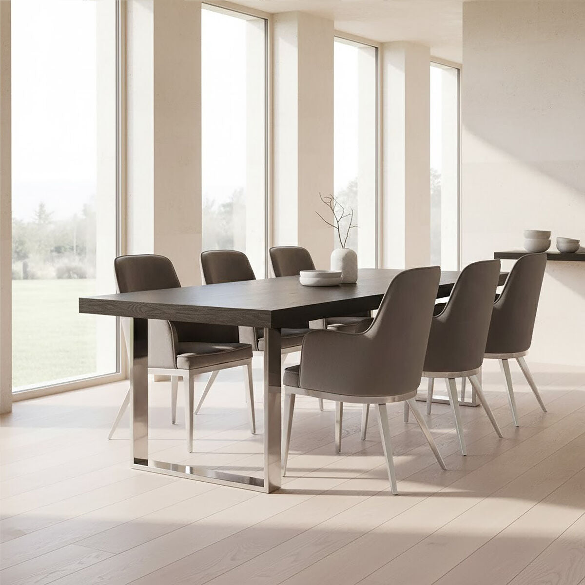 Rectangular Wooden Dining Table with Silver Finish Frame | Ulmus