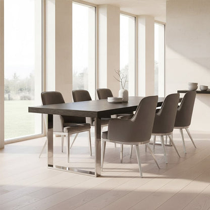 Rectangular Wooden Dining Table with Silver Finish Frame | Ulmus