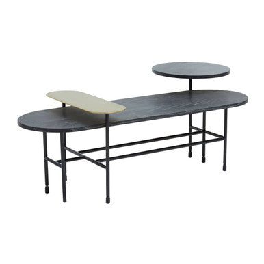Gold Oak Veneer and Black Marble Top Coffee Table with Iron Legs | Serrano