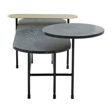 Gold Oak Veneer and Black Marble Top Coffee Table with Iron Legs | Serrano