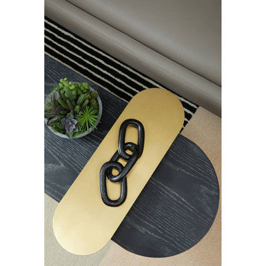Gold Oak Veneer and Black Marble Top Coffee Table with Iron Legs | Serrano
