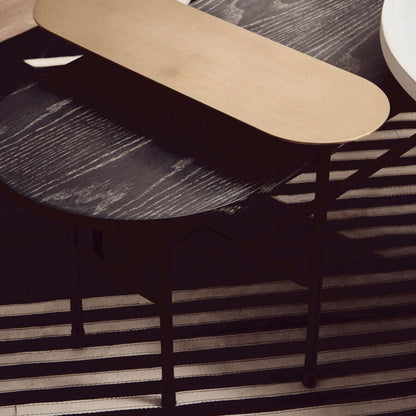 Gold Oak Veneer and Black Marble Top Coffee Table with Iron Legs | Serrano