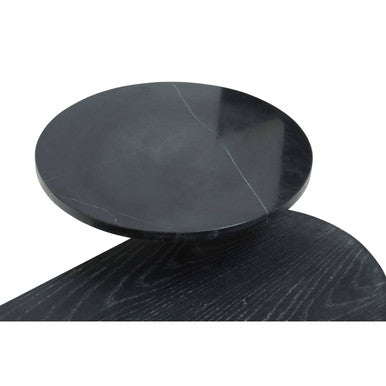 Gold Oak Veneer and Black Marble Top Coffee Table with Iron Legs | Serrano