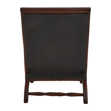 Inca Black Leather Lounge Chair and Footstool with Teak Wood Frame