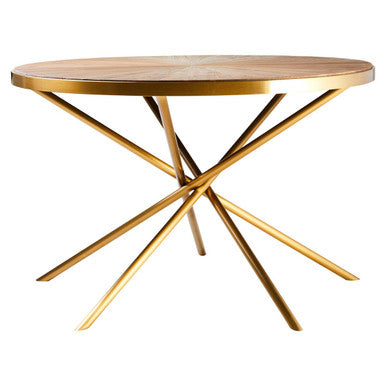 Gold Aged Fir Wood Rustic Top Dining Table with Stainless Steel Tied Base | Jana