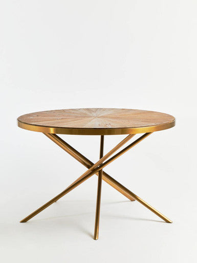 Gold Aged Fir Wood Rustic Top Dining Table with Stainless Steel Tied Base | Jana