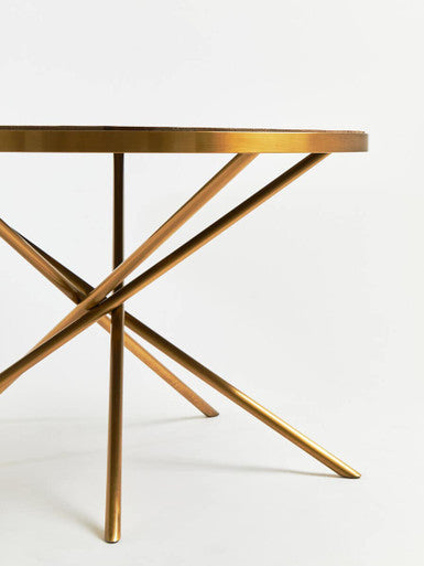 Gold Aged Fir Wood Rustic Top Dining Table with Stainless Steel Tied Base | Jana